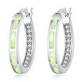 Green Opal Inlay Crystal Hoop Earrings in Silver Tone view 1