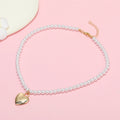 Faux Pearl Choker Necklace with Gold Tone Heart Pendant view 4