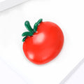 Glossy Red Tomato Brooch With Sculpted Green Enamel Stem view 4
