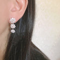 Triple Flower Cluster Drop Earrings Clear Stones Silver view 3