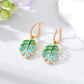 Gold Tone Enamel Monstera Leaf Huggie Earrings in Three Colors view 2