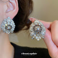 Silver Crystal Pearl Teardrop Stud Earrings Decorative Jewelry Design view 1