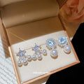 Blue Crystal Star and Pearl Stud Earrings in Two Designs view 3