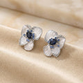 White Translucent Flower Blue Stone Silver Tone Stud Earrings view 3