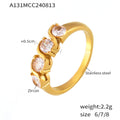 Wavy Four Zircon Stainless Steel Rings Gold Steel Sizes 6-8 view 6