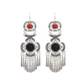 Black and Turquoise Look Silver Ethnic Tassel Earrings view 5