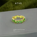Gold Tone Emerald Green Rectangular Stone Full Eternity Band Ring view 3