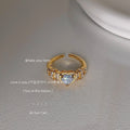Gold Tone Clear Stone Heart Open Adjustable Rings In White And Blue view 2