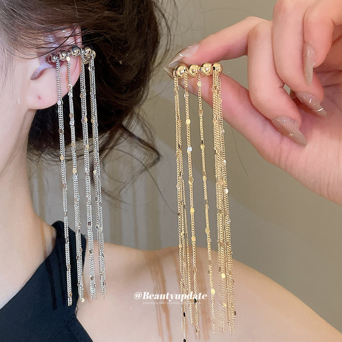 Crystal Chain Tassel Ear Cuffs in Gold and Silver Tones