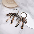 Green and Leopard Ribbon Bow Extra Long Hoop Earrings view 3