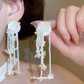 Pastel Flower and Cord Tassel Dangle Stud Earrings view 3