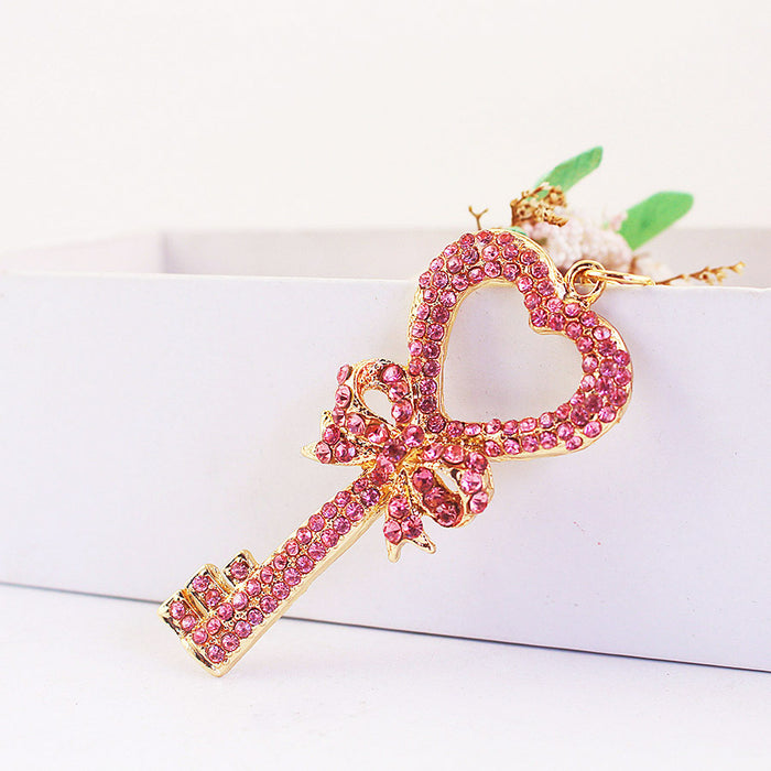 Rhinestone Key Shape Keychain Metal Car Key Ring Bag Charm Gift
