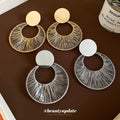 Gold and Silver Tone Wire Wrapped Circle Drop Earrings view 2