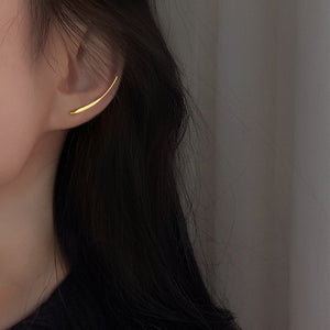 Gold Minimal Curved Threader Earrings Polished Metal Jewelry