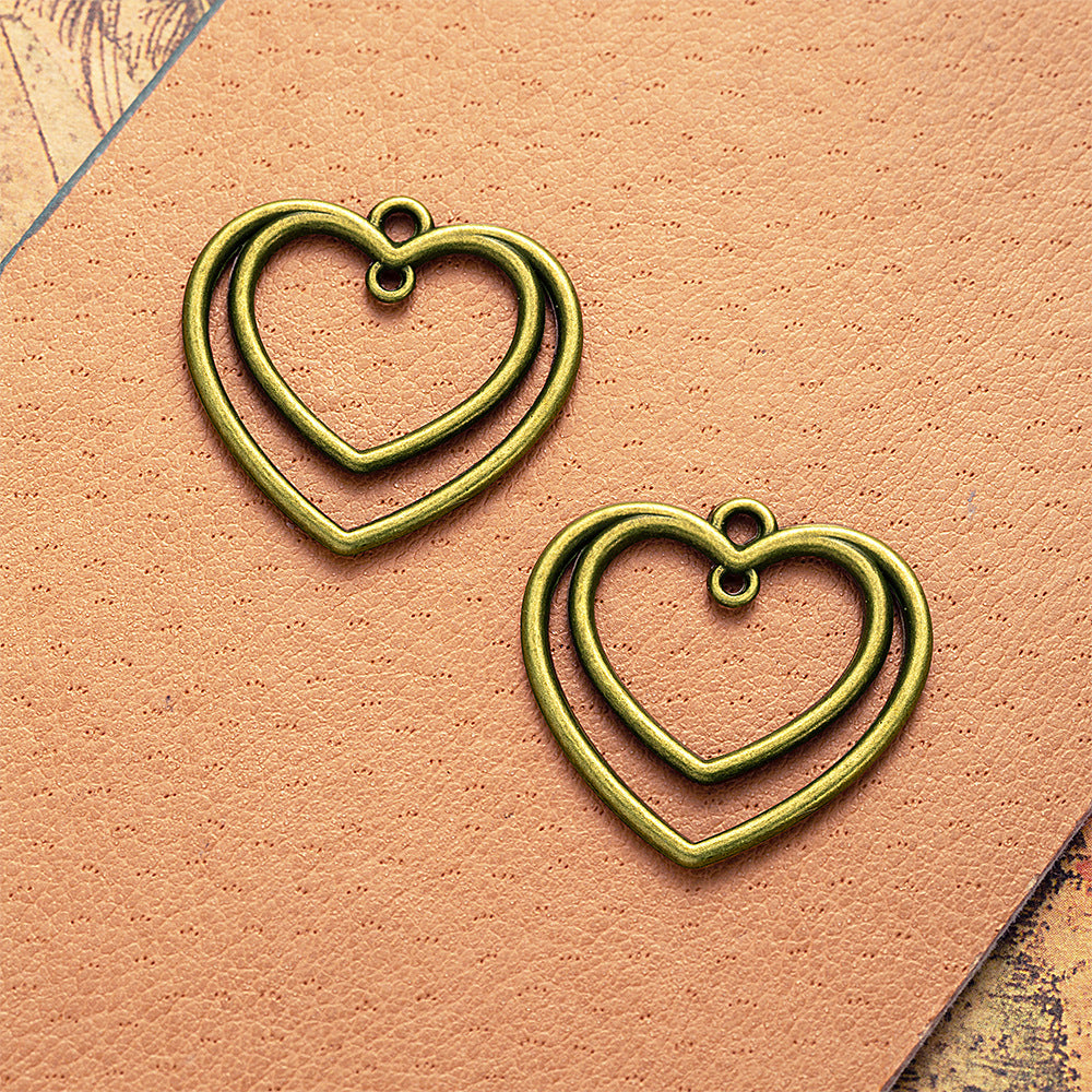 26x25mm Hollow Double Heart Charm Pendant for DIY Jewelry