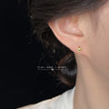 Mini Gold Heart Stud Earrings Solid Beaded Rim Border view 2