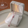 Pink Rhinestone Y Lariat Necklace Silver Crystal Drop view 3