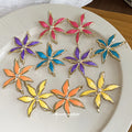 Enamel Six Petal Flower Stud Earrings in Five Colors view 2