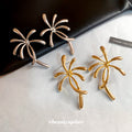 Gold Tone Palm Tree Statement Stud Earrings for Women view 3