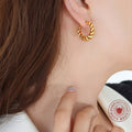 Gold Steel Twisted Rope C-Shape Hoop Stud Earrings view 3