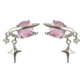 Silver Planet Pink CZ Star Charm Stud Earrings Pair view 5