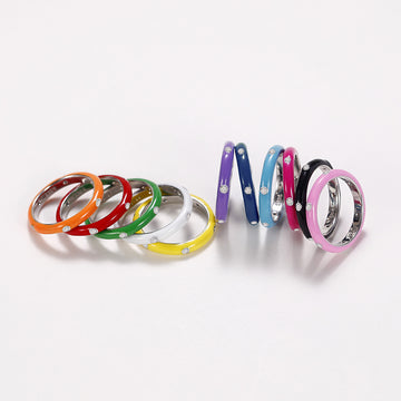 Enamel Inlay Band With Clear Accent In Eleven Colors