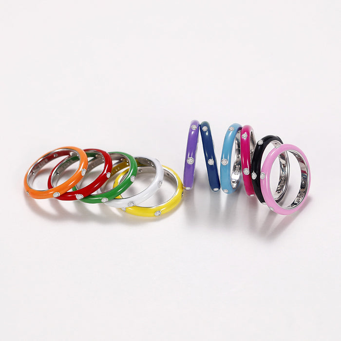 Enamel Inlay Band With Clear Accent In Eleven Colors