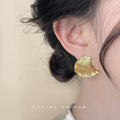 Ribbed Fan Wave Geometric Stud Earrings Gold Silver Pair view 2