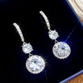 White Metal Round Halo Double Drop Earrings Clear Zircon view 2
