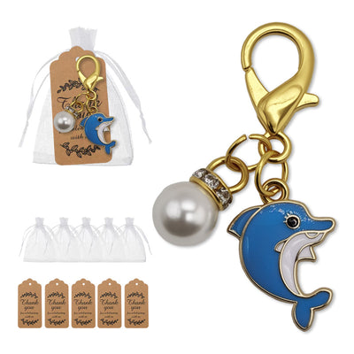 Blue dolphin and pearl keychain with bags and tags