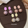 Pastel Square Stud Earrings With Large Round Pearl-Look Drops view 3