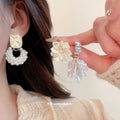 Gold Cream Flower Pearl Six Piece Stud Earring Set view 2