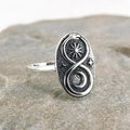 Antique Silver Oval Ring Snake Sun Moon Stars Sizes 6-10 view 2