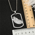 Silver Tone Black Dog Tag Pendant Necklace with Raised Wing Detail view 2