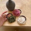 Sheer Fabric Rose Flower Hair Tie Elastic Band Pink view 2