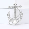 Gold Silver Pearl Rhinestone Anchor Metal Brooch Pin view 4