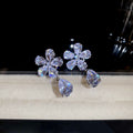 Silver Crystal Flower Necklace and Drop Earrings Pieces view 6