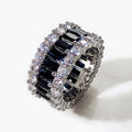 Black Baguette And Clear Stone Triple-Row Eternity Ring In Silver Tone view 1