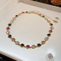 Multicolor Crystal Bracelet Or Necklace With Gold Tone Floral Links view 7