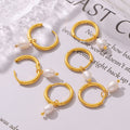 Freshwater Pearl Huggie Hoop Drop Earrings Gold Or Steel view 4