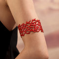Coral Branch Enamel Open Cuff Bracelet White Red Gold view 2