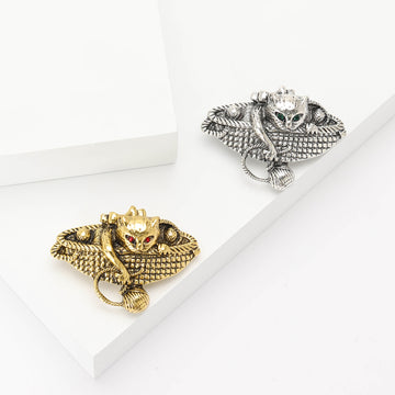 Cat in Yarn Basket Brooch in Antique Gold or Silver Tone
