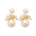 Pearl Cluster Bow Stud Earrings in Gray and White Metal Tone Jewelry view 5