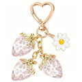 Resin Strawberry Charm Keychain with Enamel Daisy Accent view 8