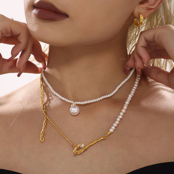 Asymmetric Freshwater Pearl Gold Organic Twist Necklace