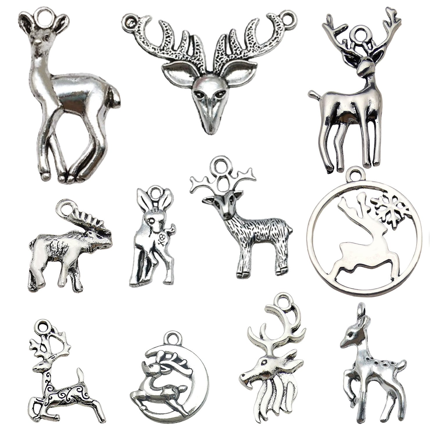 Antique Silver Zinc Alloy Elk Animal Charm Pendant for Christmas DIY Jewelry Making