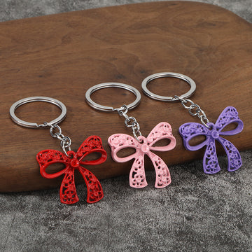 Openwork Floral Bow Keychain in Red, Pink, Light Blue and Purple