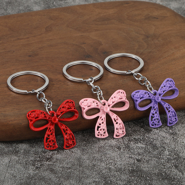Openwork Floral Bow Keychain in Red, Pink, Light Blue and Purple