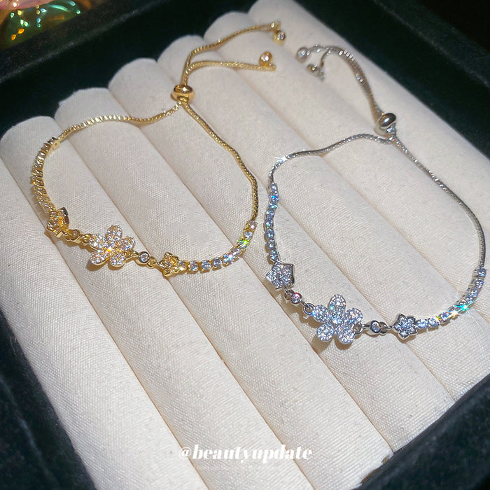 Gold Crystal Flower Star Slider Adjustable Bracelet