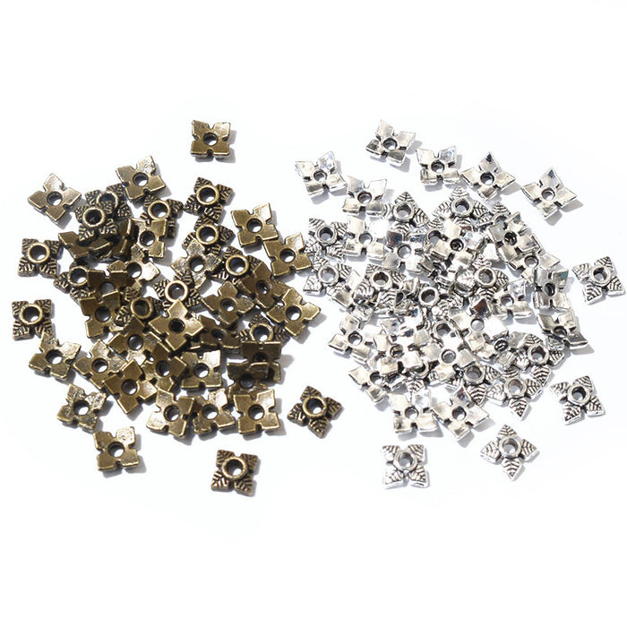 Four-Petal Metal Bead Caps in Antique Silver and Bronze, 8mm